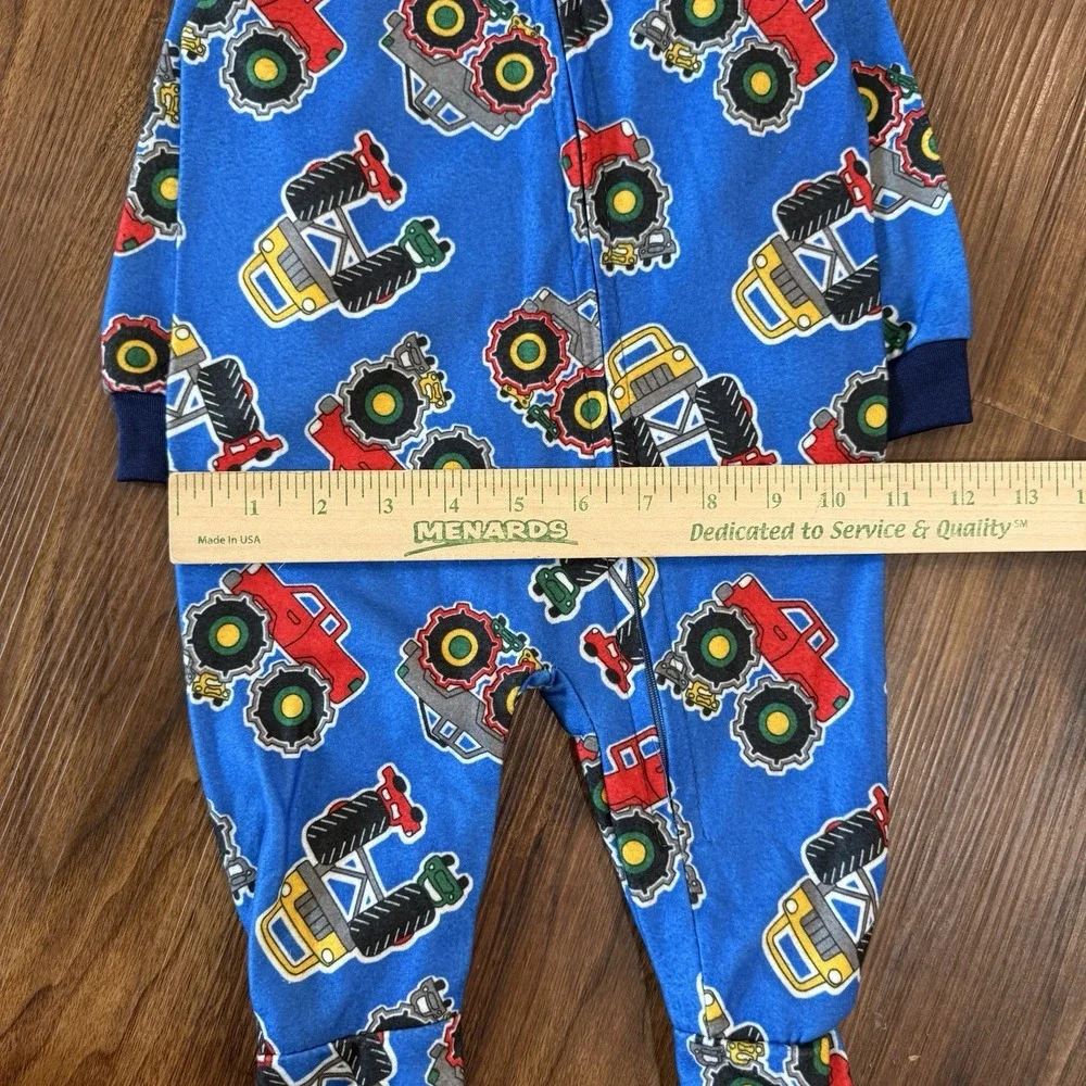 Vintage Carters 12M Monster Truck Print Footed Fleece Sleeper Pajamas Blue Baby